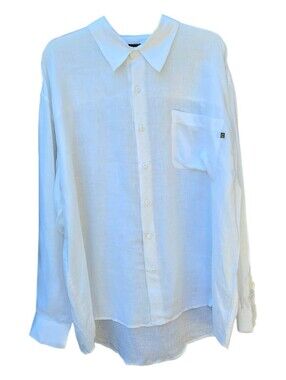Weekendz Off Men's White 100% Linen Button-Up Long-Sleeve Shirt Resort - Size XL